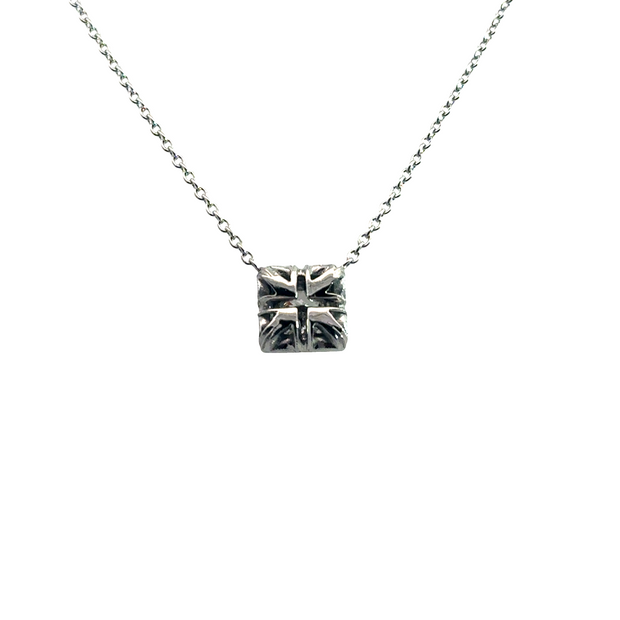 Platinum Princess Cut Diamond Halo Pendant Necklace