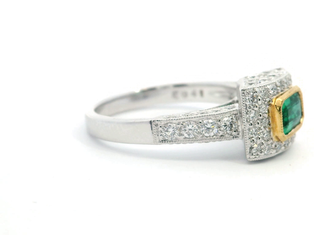 Emerald & Diamond Halo Engagement Ring
