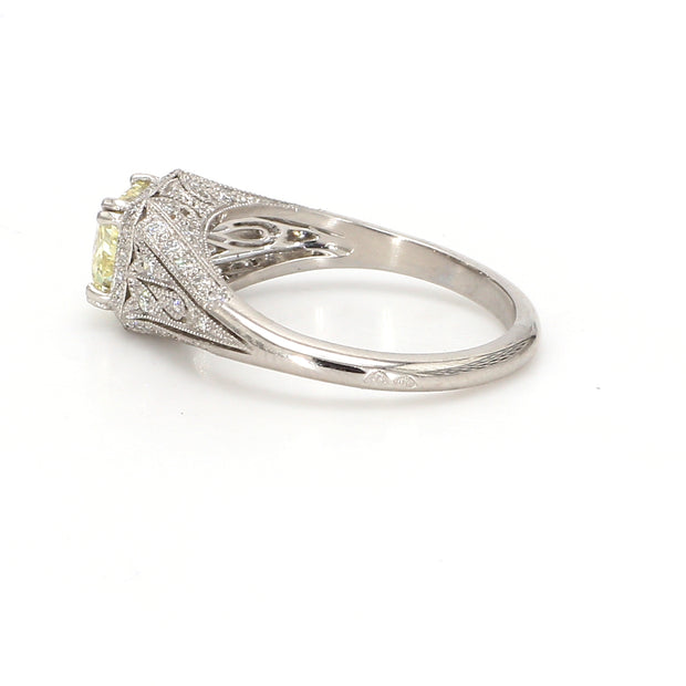Art-Deco Ring with Natural Yellow Diamond