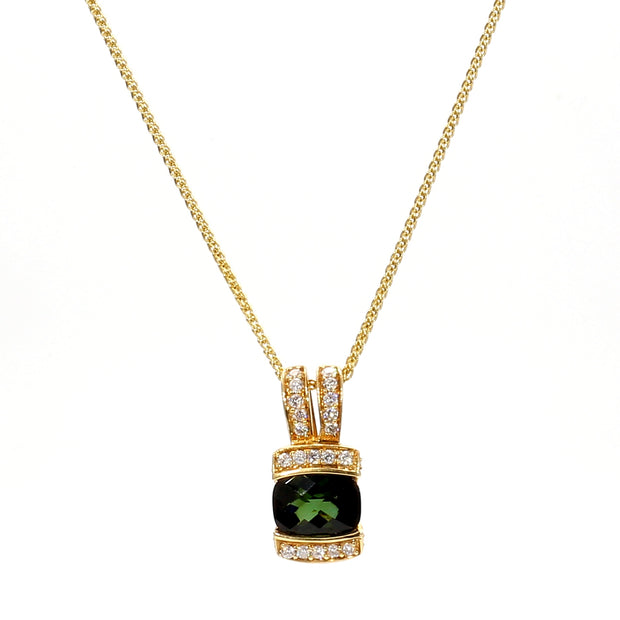 Green Tourmaline & Pave Diamond Necklace