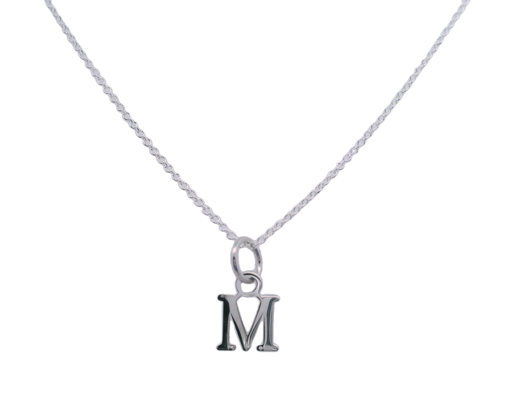 Rhodium-Plated Sterling Silver Letter M Intial Necklace – L T DENNY
