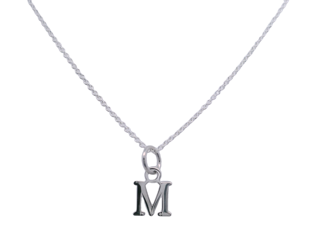 Rhodium-Plated Sterling Silver Letter M Intial Necklace – L T DENNY