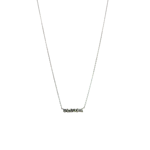 Diamond Bar Necklace with Baguette and Round Diamonds in 14K White Gold