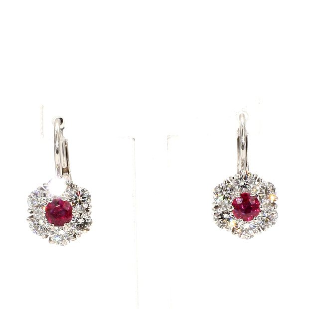 Ruby & Diamond Platinum Drop Earrings