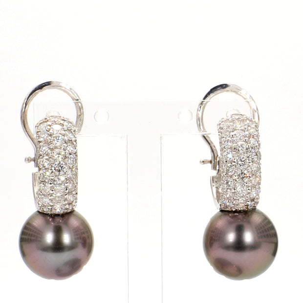 Lustrous Tahitian Pearl & Pave Diamond Hoop Drop Earrings