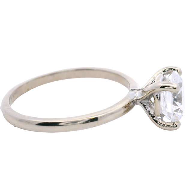 14K White Gold Solitaire Engagement Ring Mounting | Fits 7.4mm Round Center
