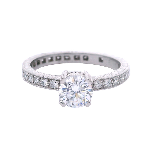 Vintage-Inspired Hand Engraved Solitaire with Eternity Band