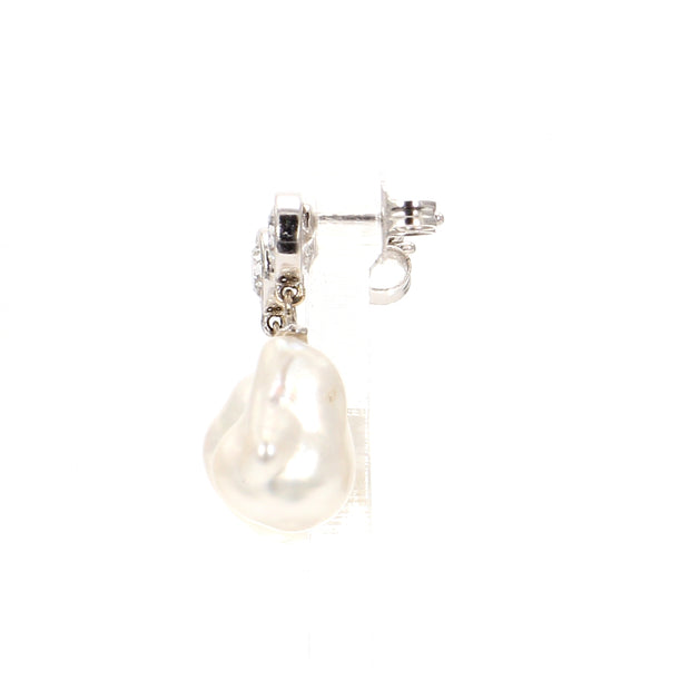 Keshi Freshwater Pearl & Diamond Drop Earrings