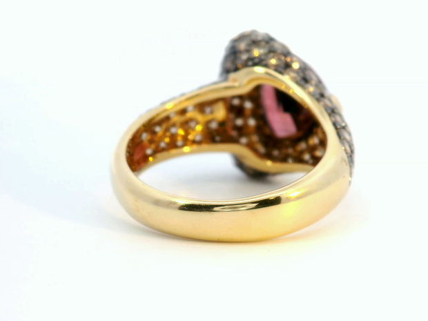 Strawberry Tourmaline & Champagne Diamond Ring
