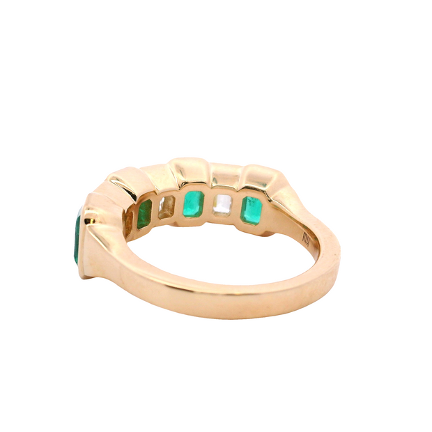 Sculpted Emerald Cut Emerald and Diamond Alternating Band