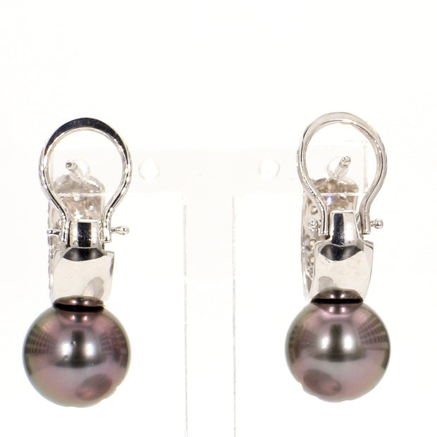 Lustrous Tahitian Pearl & Pave Diamond Hoop Drop Earrings