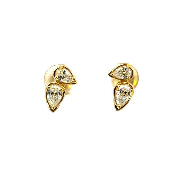 Pear Cut Moi et Toi Diamond Stud Earrings with Removable Jackets in 18K Yellow Gold