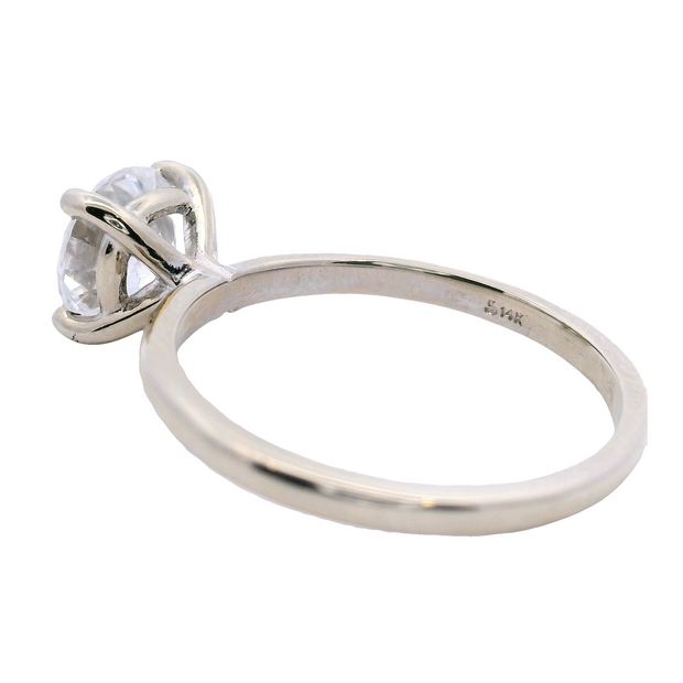 14K White Gold Solitaire Engagement Ring Mounting | Fits 7.4mm Round Center