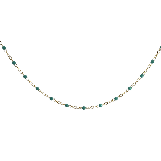 14K Yellow Gold Adjustable Turquoise Enamel Bead Station Chain