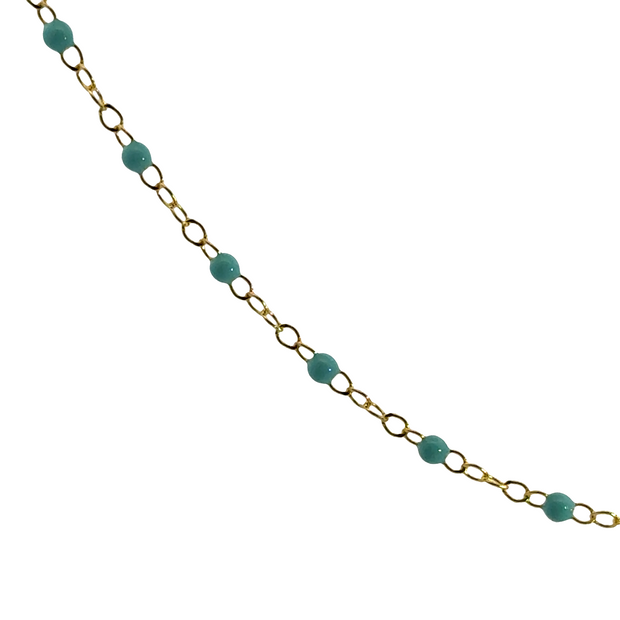 14K Yellow Gold Adjustable Turquoise Enamel Bead Station Chain