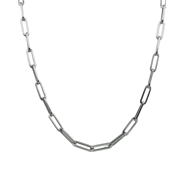 14K White Gold Paperclip Necklace