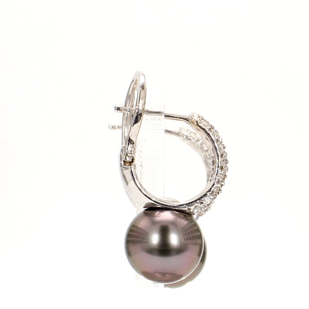 Lustrous Tahitian Pearl & Pave Diamond Hoop Drop Earrings