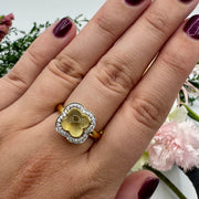 Lemon Quartz Clover & Diamond Ring