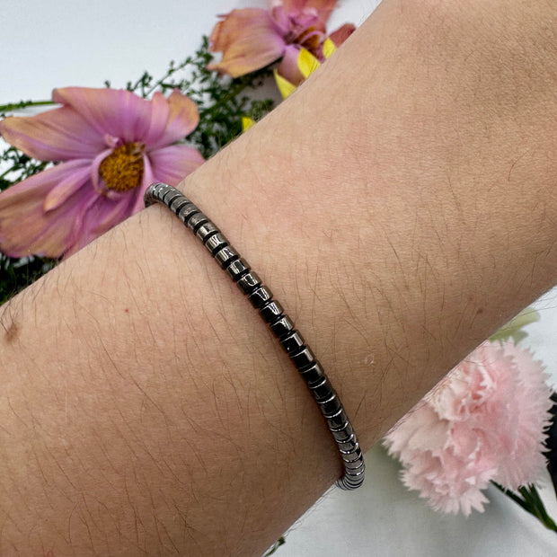 Men's Stretchable Bracelet | Oxidized White Gold