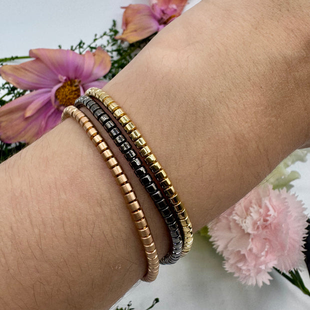 Men's Stretchable Bracelet | Oxidized White Gold