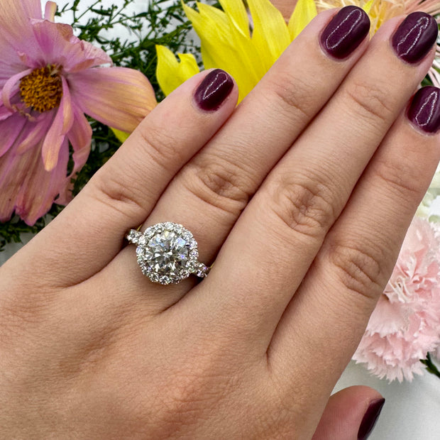 French-Set Halo Diamond Engagement Ring