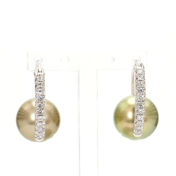 Pearl & Diamond Pave Hoop Earrings