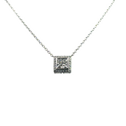 Platinum Princess Cut Diamond Halo Pendant Necklace