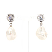 Keshi Freshwater Pearl & Diamond Drop Earrings