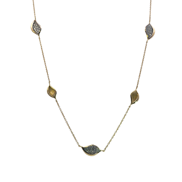Dahlia | Petal Diamond Pavé Station 18" Necklace in 18kt Yellow Gold