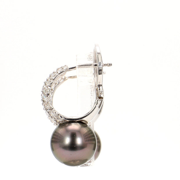 Lustrous Tahitian Pearl & Pave Diamond Hoop Drop Earrings