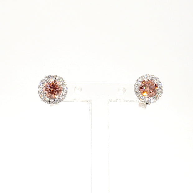 Lab-Grown Halo Pink Diamond Earrings