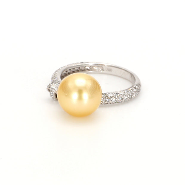South Sea Pearl & Pave Diamond Fashion Ring