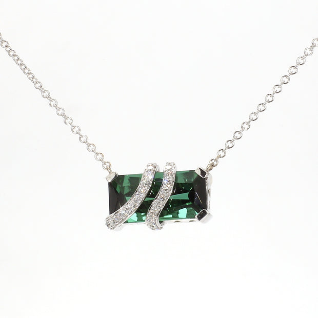 Deep Green Tourmaline & Diamond Necklace