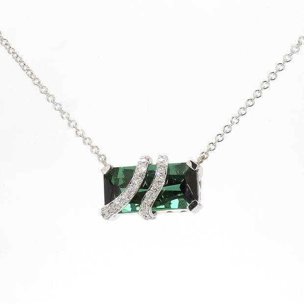 Tourmaline Diamond Bar Gemstone Necklace