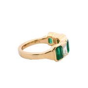 Sculpted Emerald Cut Emerald and Diamond Alternating Band