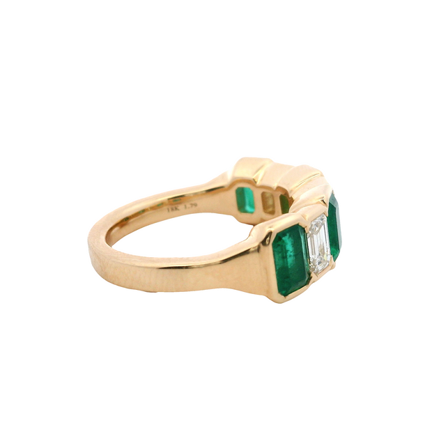 Sculpted Emerald Cut Emerald and Diamond Alternating Band