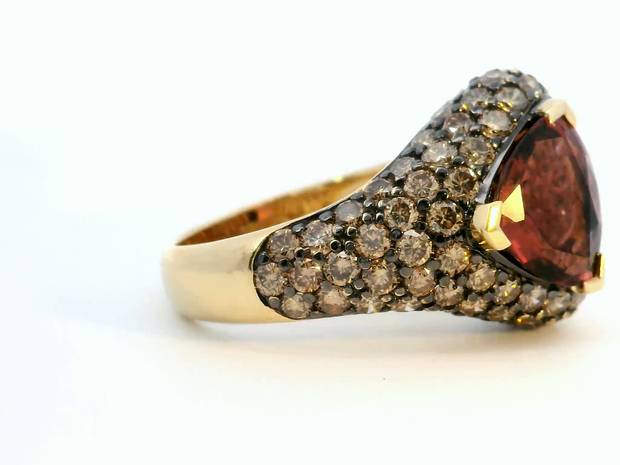 Strawberry Tourmaline & Champagne Diamond Ring